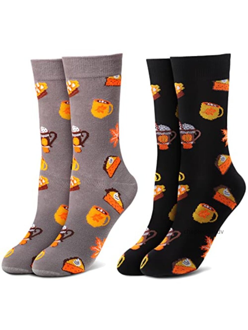 2 Pack Fall Crew Socks Combed Cotton Thanksgiving Pumpkin Spice